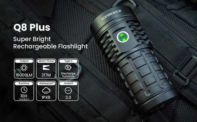 Sofirn Q8 Plus Super Powerful LED Flashlight 16000lm USB C Rechargeable