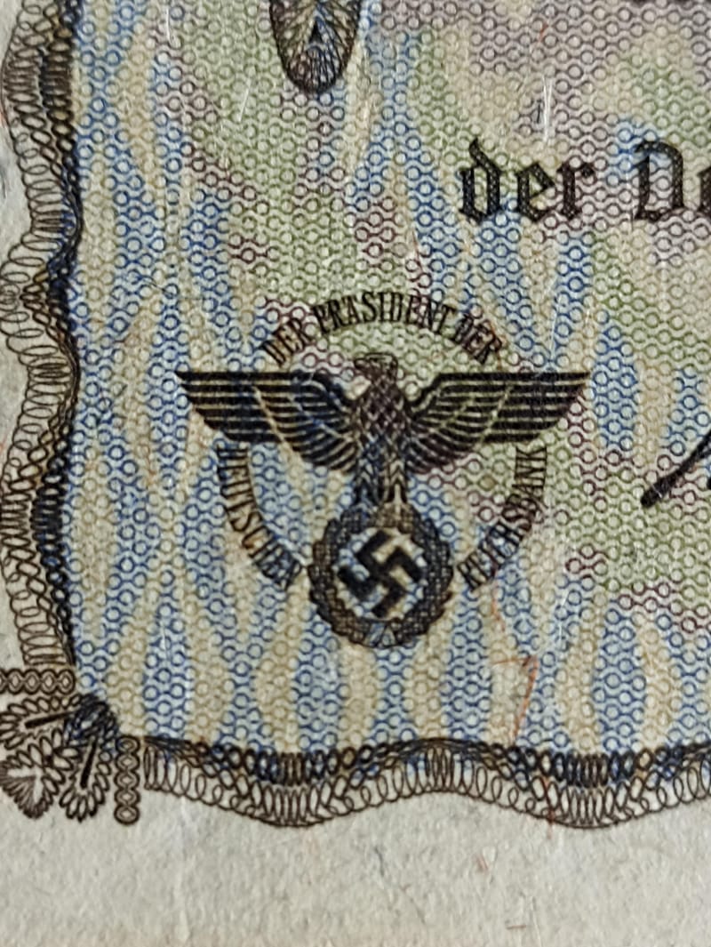 Billete alemán original 5 reichsmark 1940 1945 III Reich Hitler