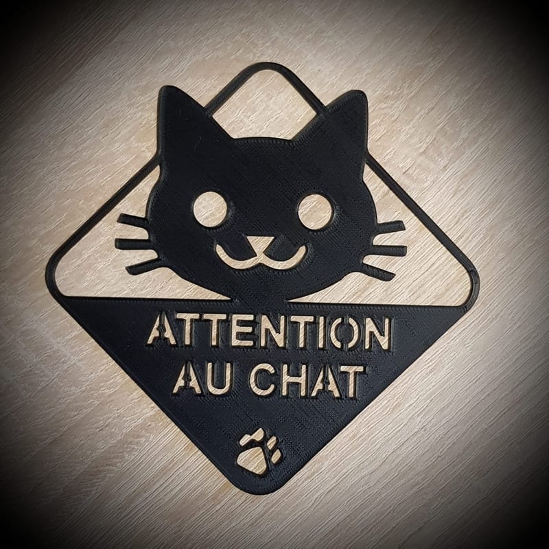 Pancarte Attention Au Chat 3D Concept