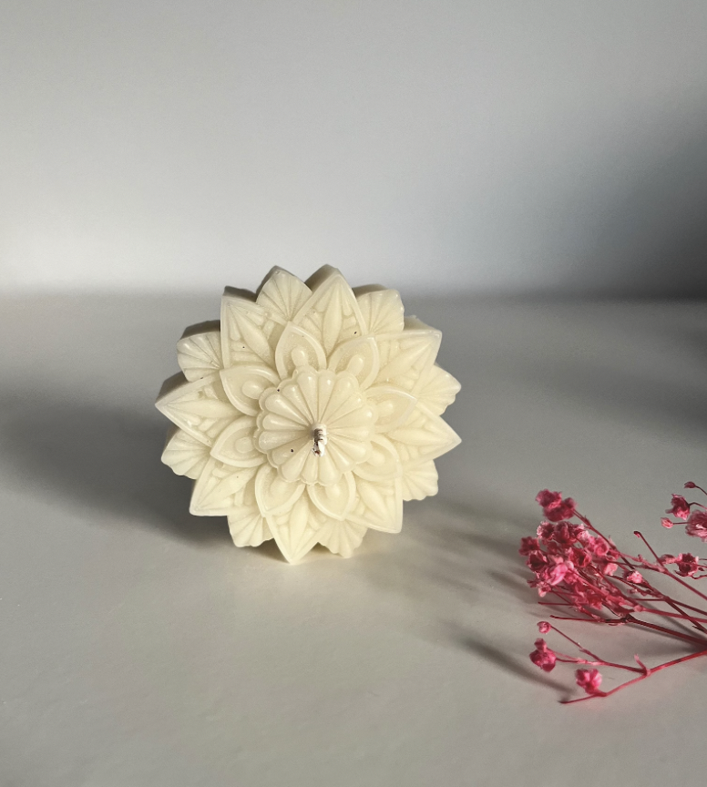 Mandala Flower Natural Beeswax Candle White Beeswax Bay Farm