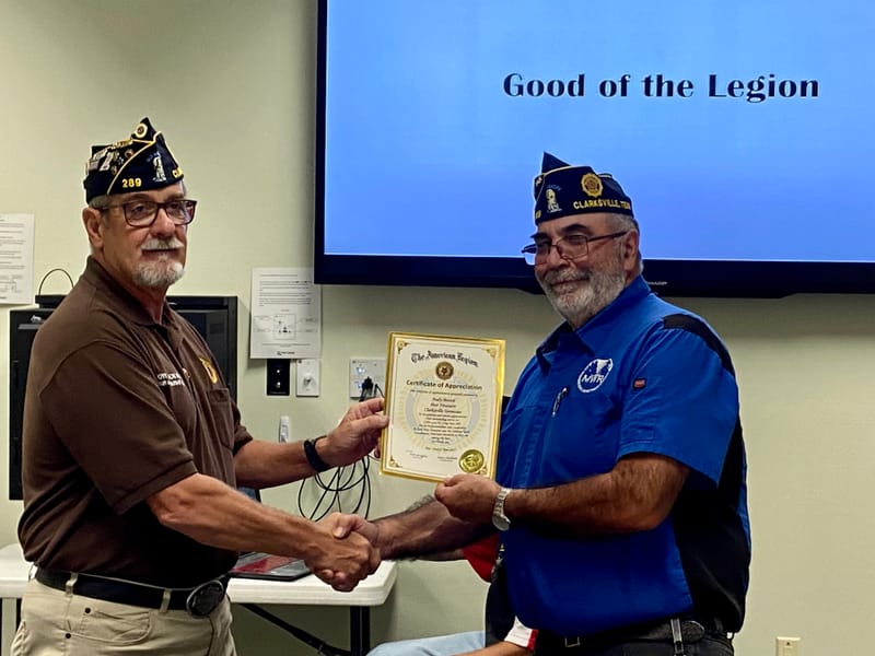 Certificate Of Appreciation Presentations American Legion CSM Gary M