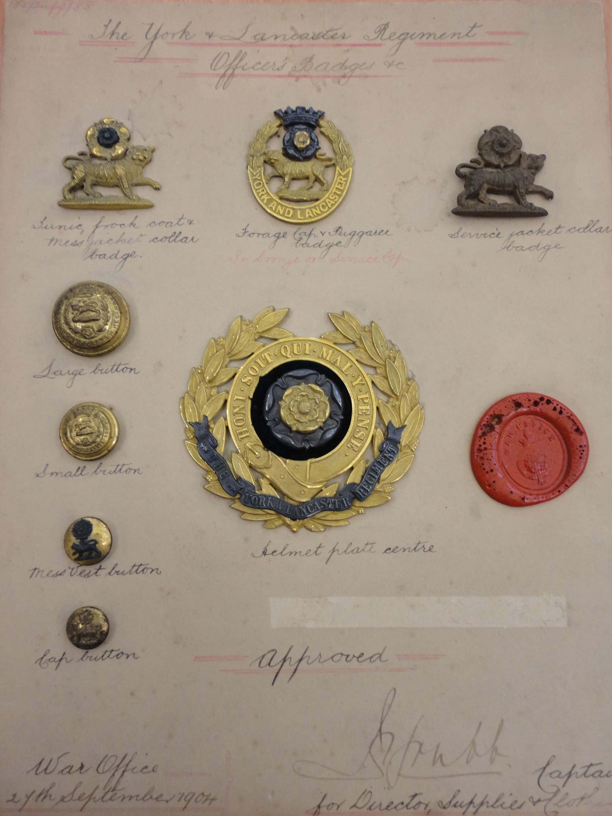 A Pattern Card of Officers Badges 1904