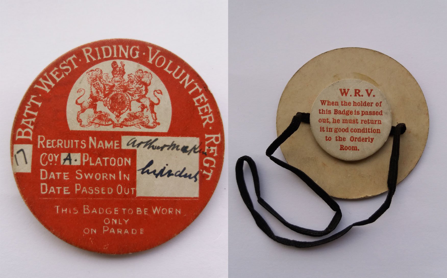WW1 Cardboard Badge West Riding Volunteers