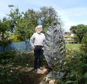 Sir Roy Strong with Artichoke Sculpture