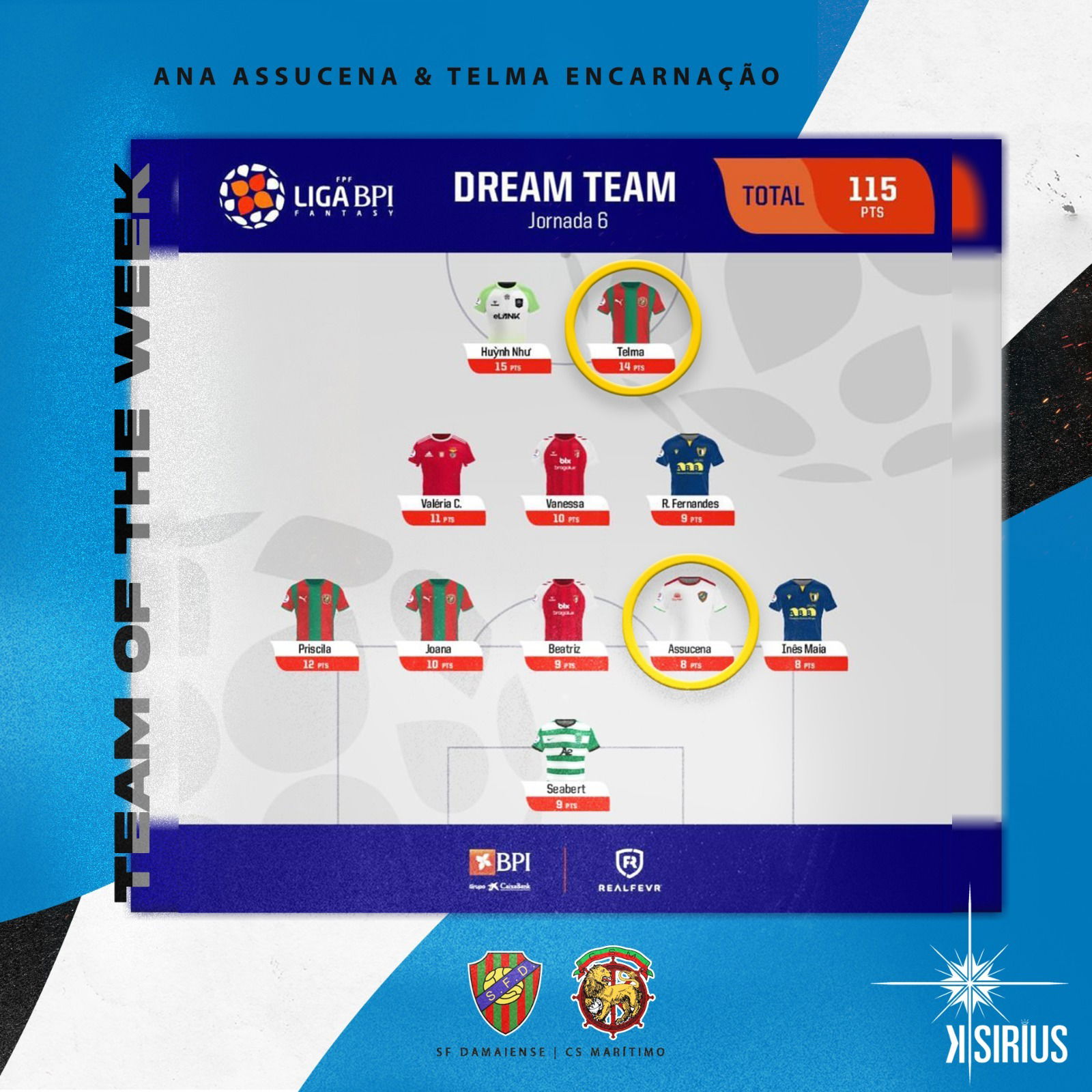 Team of the Week: Ana Assucena (SF Damaiense) anda Telma Encarnação (CS Marítimo)