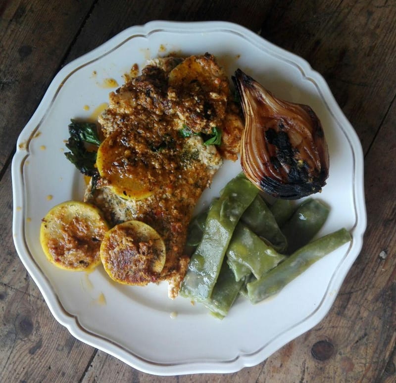 Sea Bass Traditional (with Lemon) and Peanut Sauce Green Beans