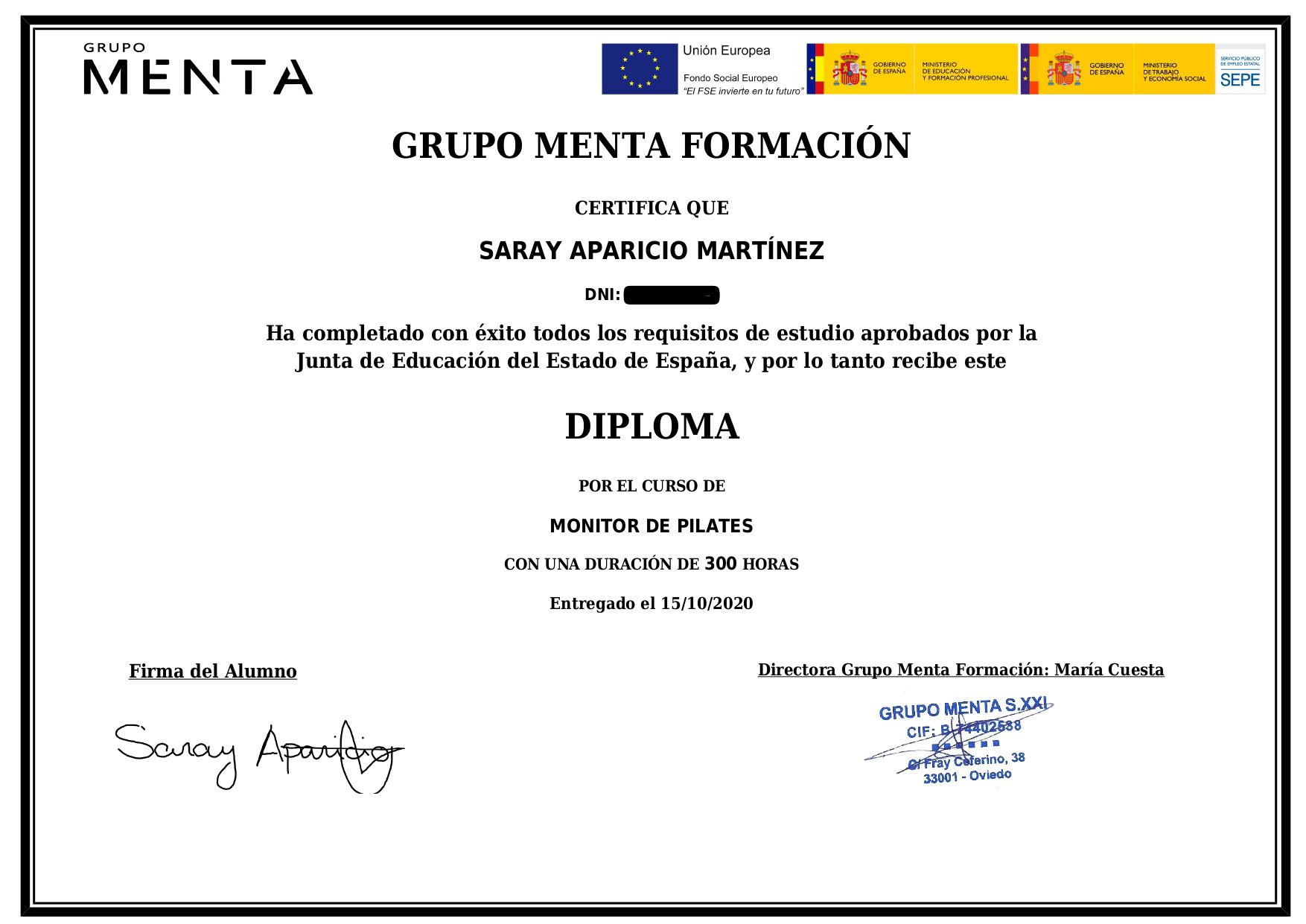 Certificado Monitor de Pilates