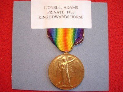 Private Lionel L. Adams, 1433, KEH. Victory Medal. This and his British War Medal are held in a private collection.
