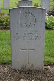 BROWNING, Harry G. 2107. Private former 1st Royal Dragoon D/3709. Died in service 27/01/19. Gravestone located in GRANGEGORMAN MILITARY CEMETERY, IRELAND.