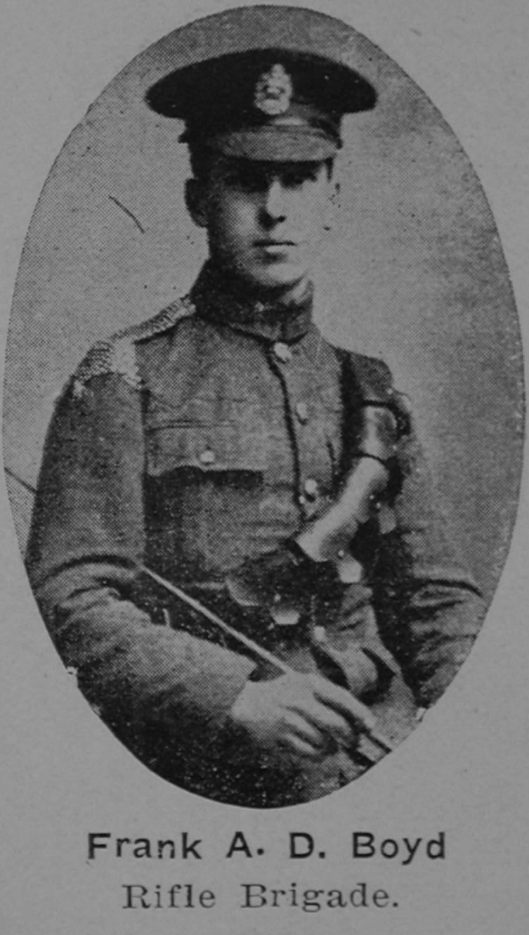 BOYD, Francis Abercrombie Steggal. Rifleman Rifle Brigade, 7th Battalion formerly 2KEH.