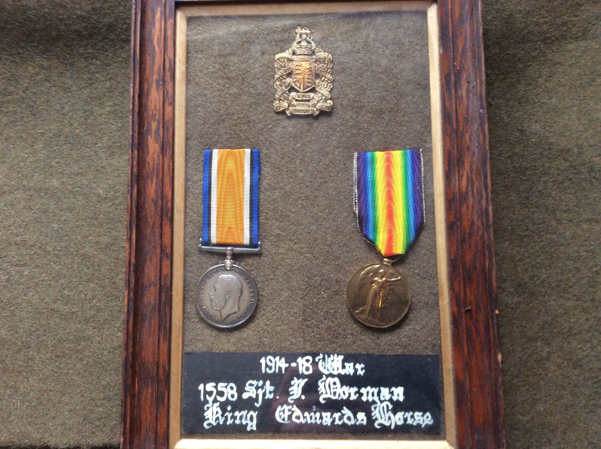 DORMAN, James. 2113. Serjeant KEH and 1558 2KEH. British War Medal and Victory Medal with cap badge, 1914/15 Star missing.