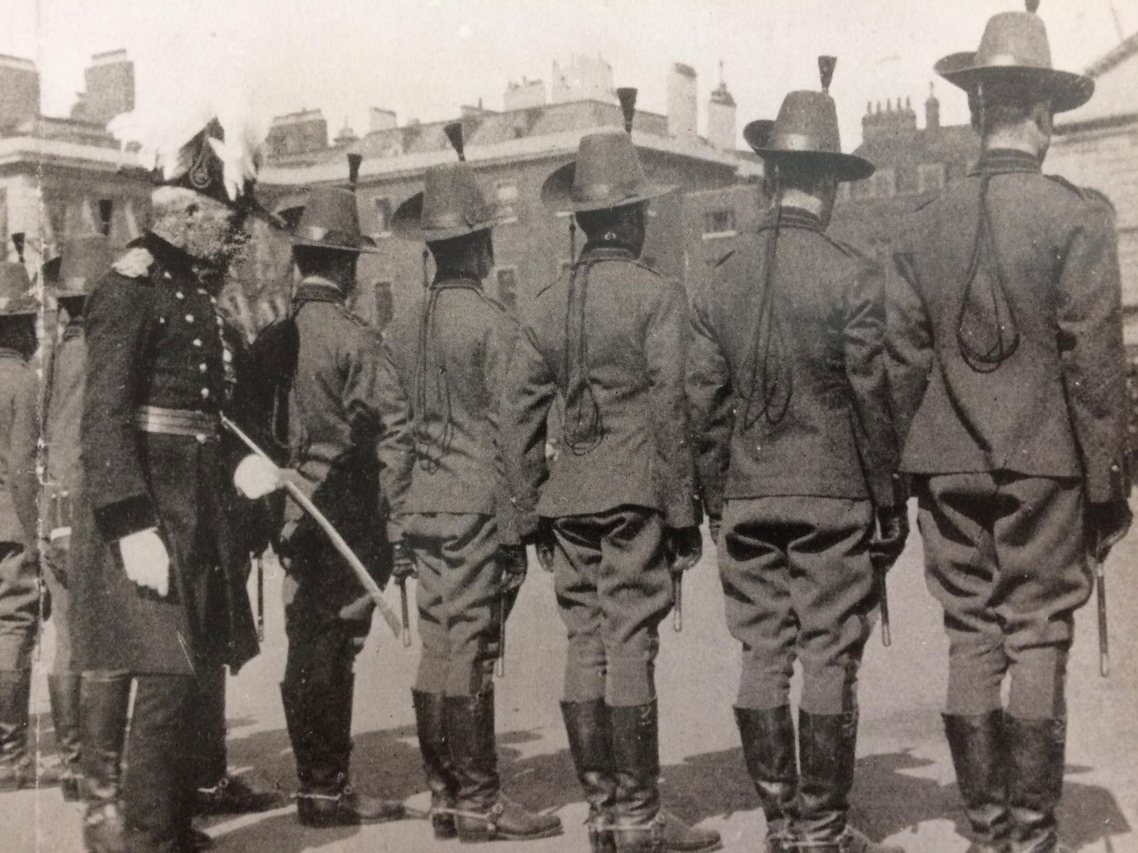 General Trotter inspects the Ranks of the 4th County of London (King’s Colonial’s) Imperial Yeomanry in Full Dress uniform on Horse Guards Parade on 27/04/1902 (R. J. Smith collection).