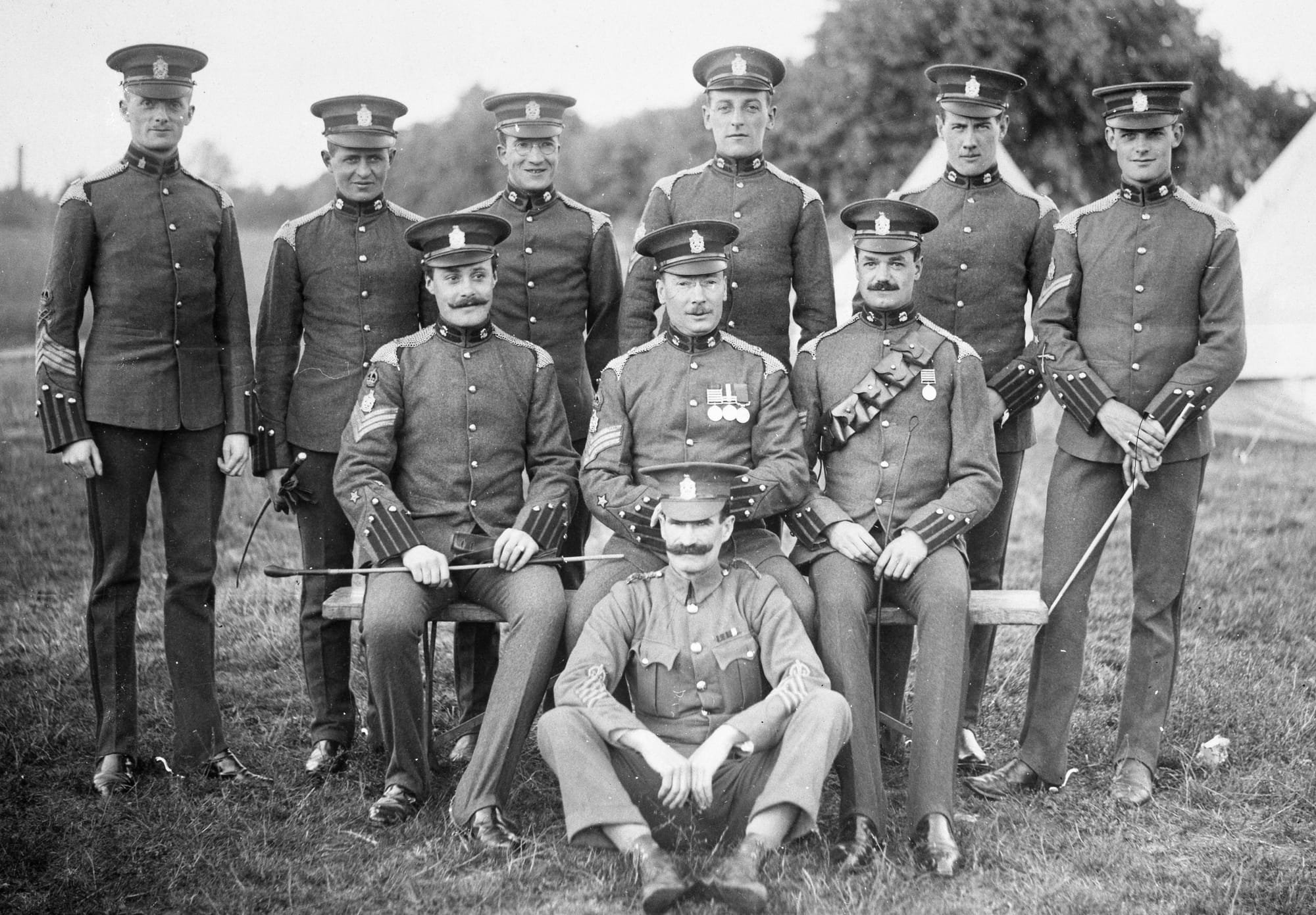 KEH NCOs in Undress uniform circa 1911. Squadron Serjeant Major Harry Campbell Calvert is the centre figure of the middle row. Courtesy David Knight.