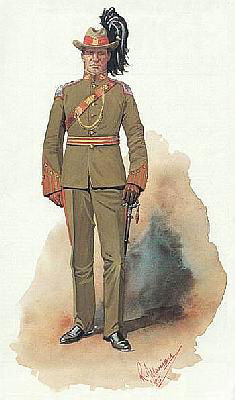 Painting by R. J. Marion of an Officer of the King Edward’s Horse in Full Dress uniform circa 1913 (R. J. Smith collection).