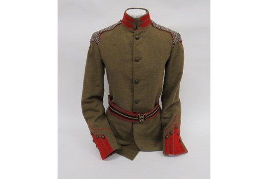 An Officer's Full Dress tunic of the King Edward’s Horse complete with girdle as described above in Full Dress uniform circa 1913.