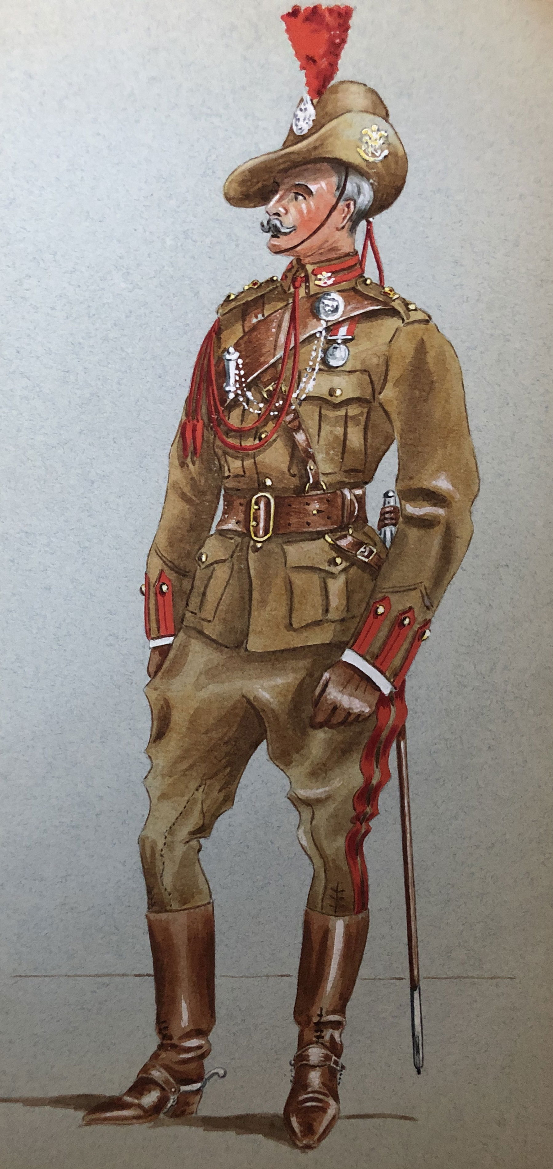 Painting of an Officer of the 4th County of London (King’s Colonial’s) Imperial Yeomanry in Full Dress uniform circa 1902 (R. J. Smith collection).