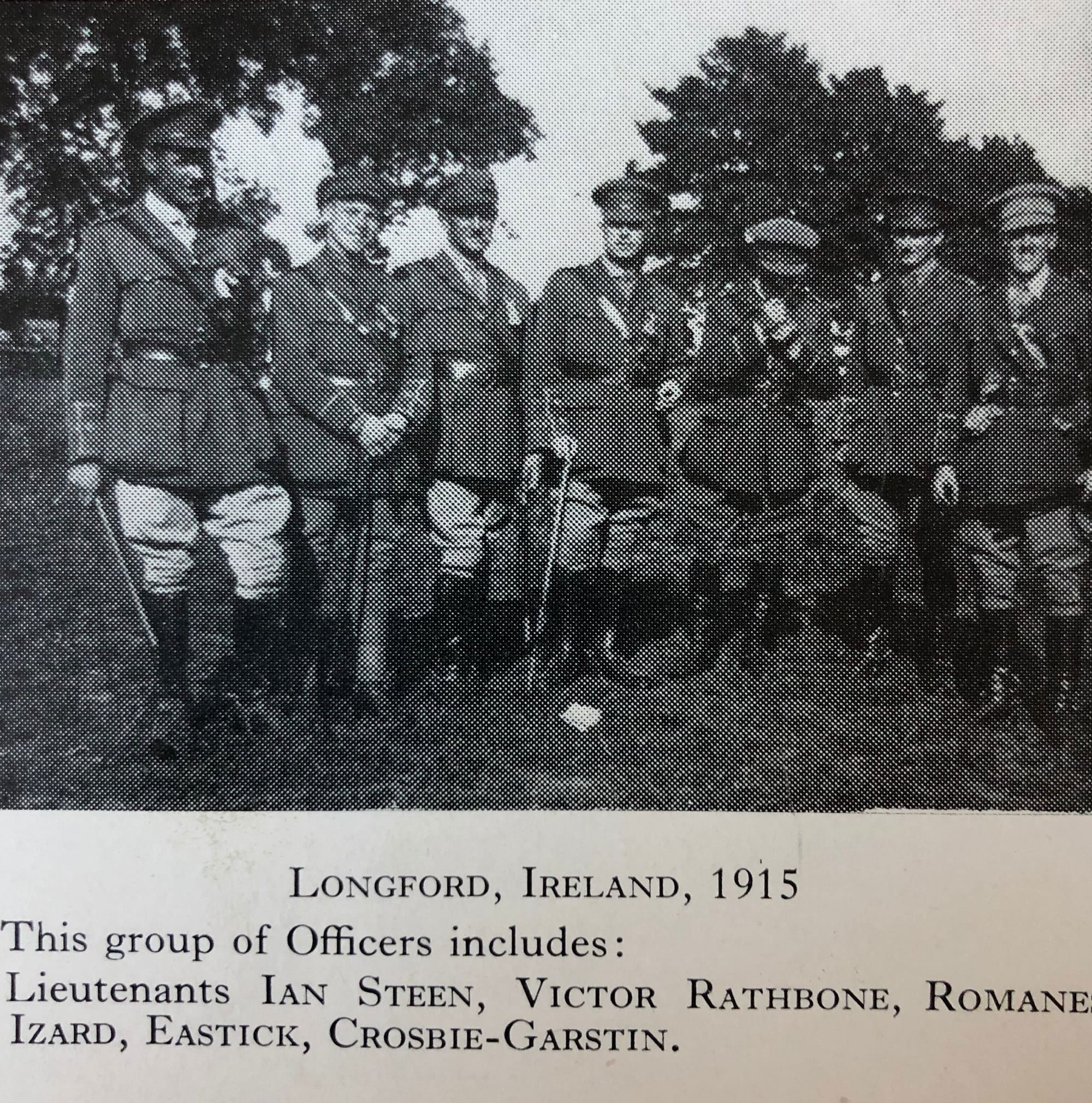 GARSTIN, Crosbie. 612. Second Lieutenant. In 1915 at Longford (on far right). Old Comrades Association Bulletin.
