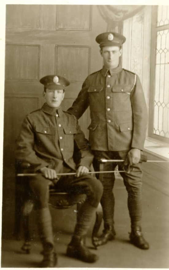 Private William Quinn, 1477, KIA 27/11/1915 and Private Frederick Joseph Rowen, 1488, KIA 25/09/1915. (seated) and pal