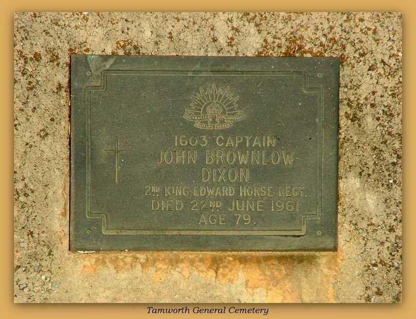 DIXON, John Brownlow. Private, 1603, 2KEH. Australian. Memorial plaque as Captain. Courtesy Ancestry.