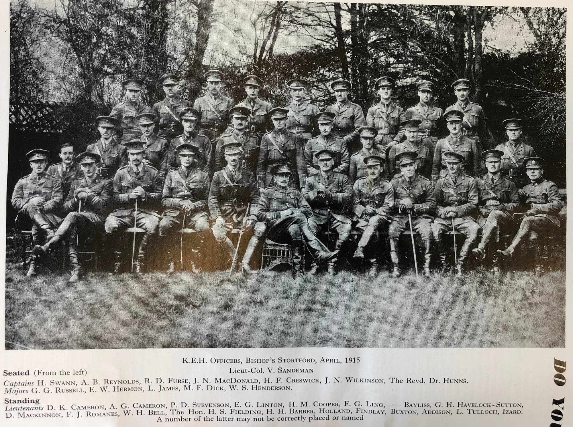 BAYLIS, Gerald William. Quartermaster and Lieutenant KEH. In group photograph taken in Ireland in 1915.