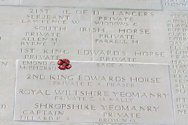 EMOND George. KEH. Private. 1030. KIA 22/03/1917. Thiepval Memorial.
