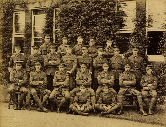 PAGE, Lance St Allard March. Private 921, 2KEH. KIA 1918 with RFC. MID twice. Felsted School, CCF, 1907. Back row, second left. Courtesy of the Canadian Virtual Memorial.