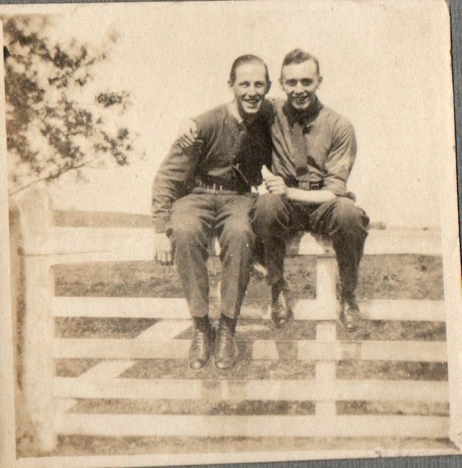 SAUNDERS, Ernest Gordon. Private 2KEH. Shown on the left while serving with a 2KEH pal in Ireland in 1917. Courtesy of Peter Saunders.