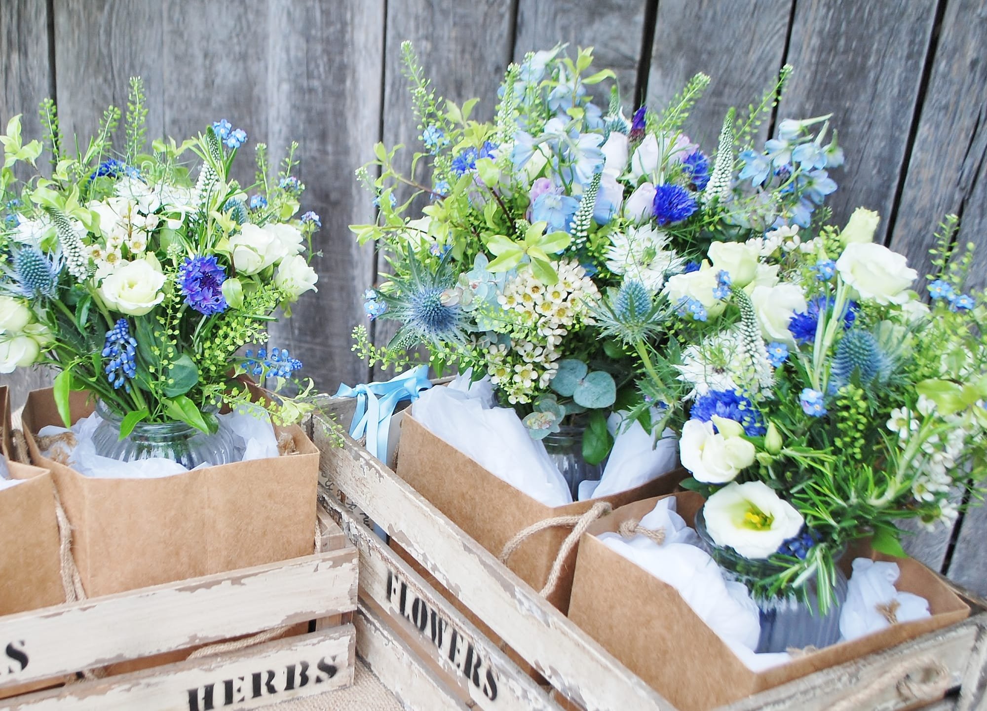 Bridal party bouquets waiting for delivery.