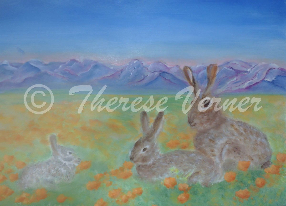 Bunnies in Poppy Field - SOLD