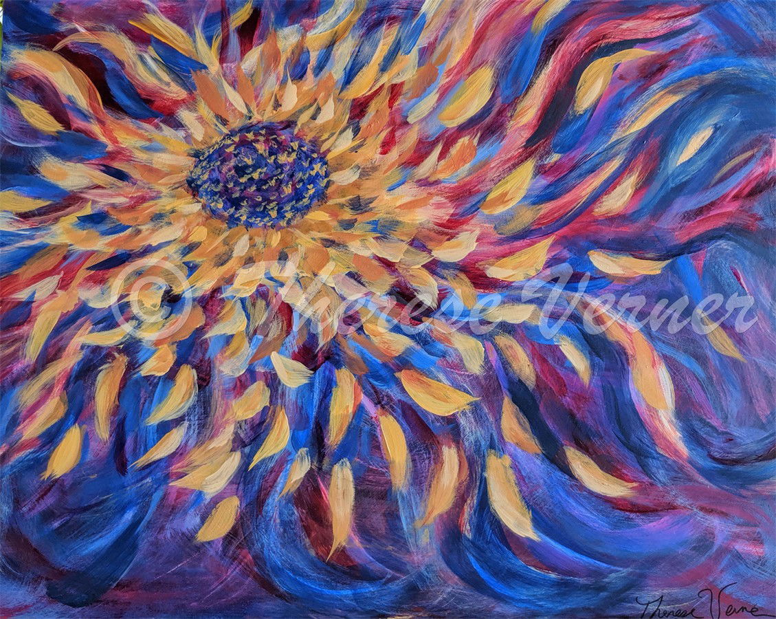Radiating Sunflowers- Blue - SOLD