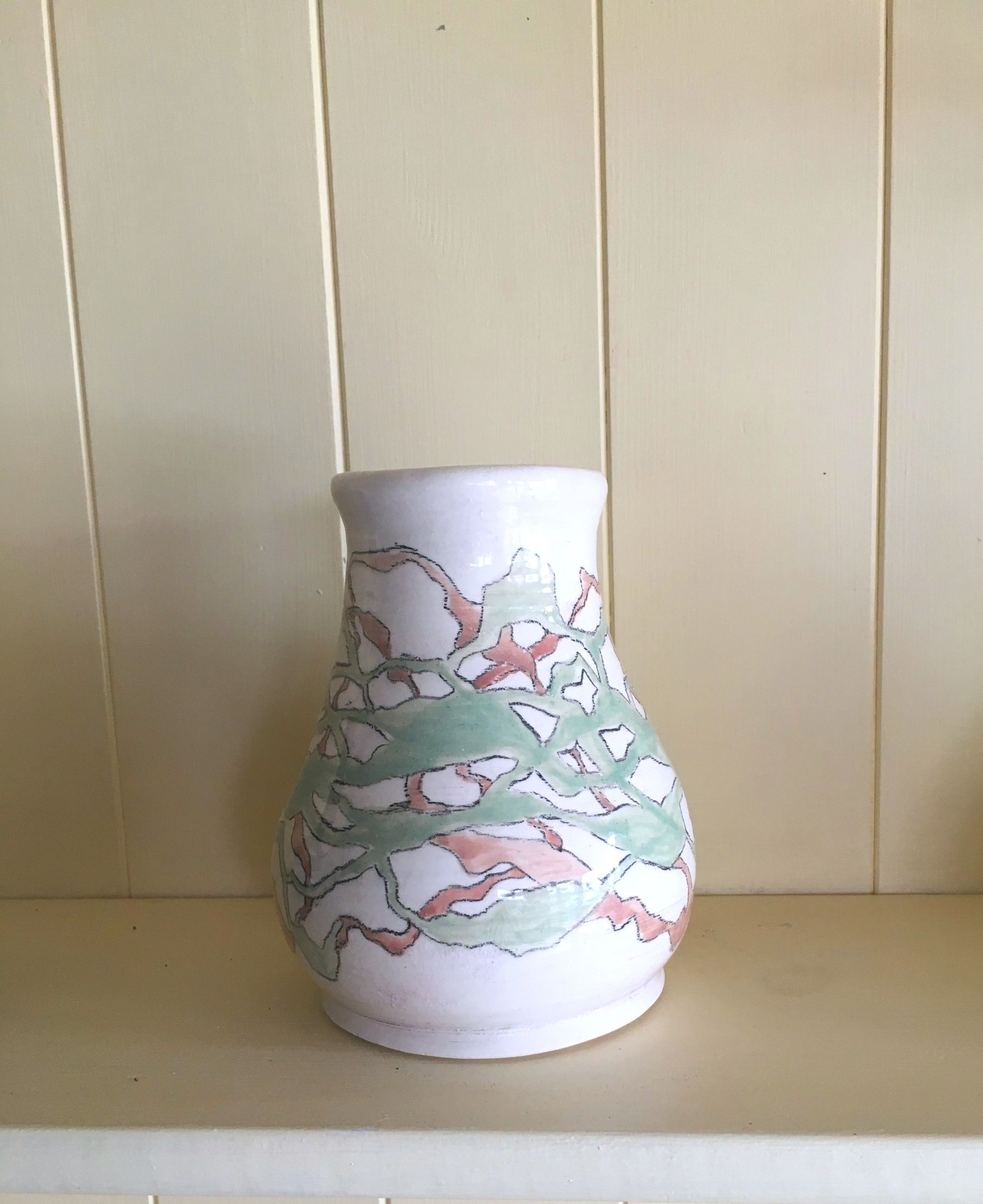 Green and peach waves, large vase