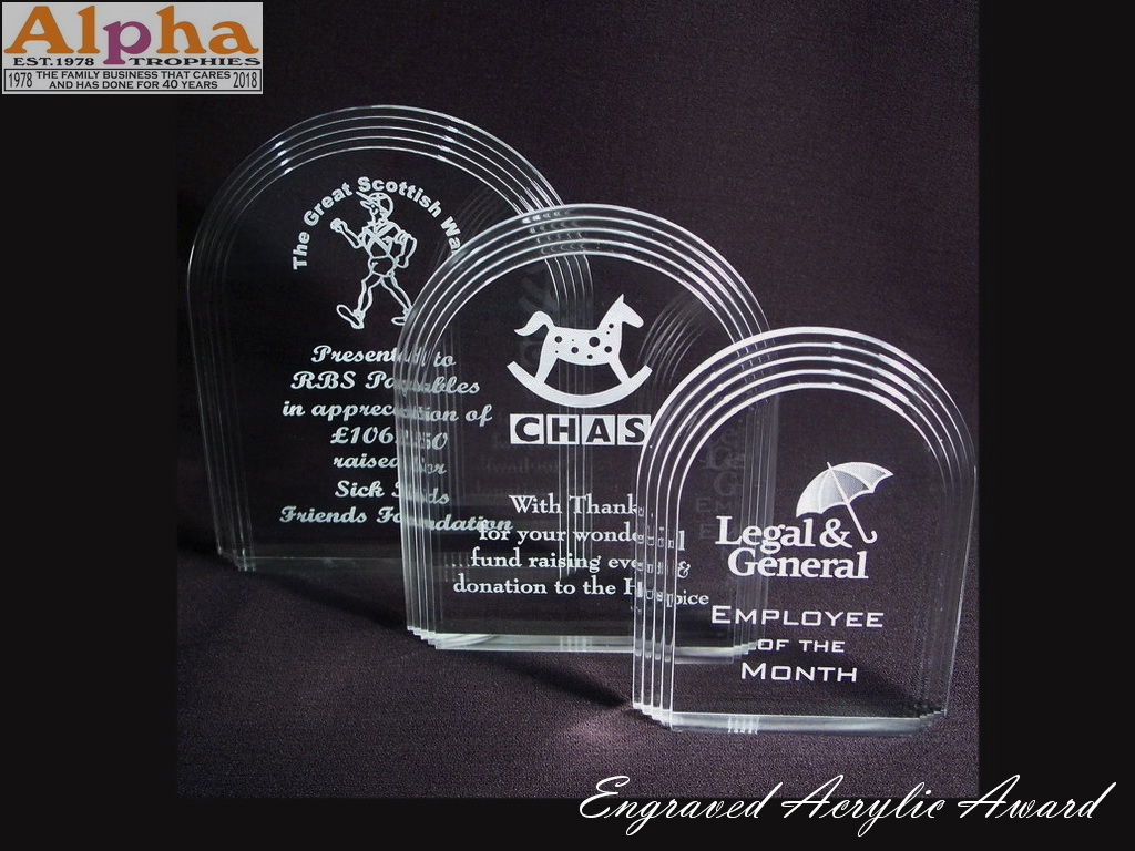 Various Acrylic Scored Edged Trophies