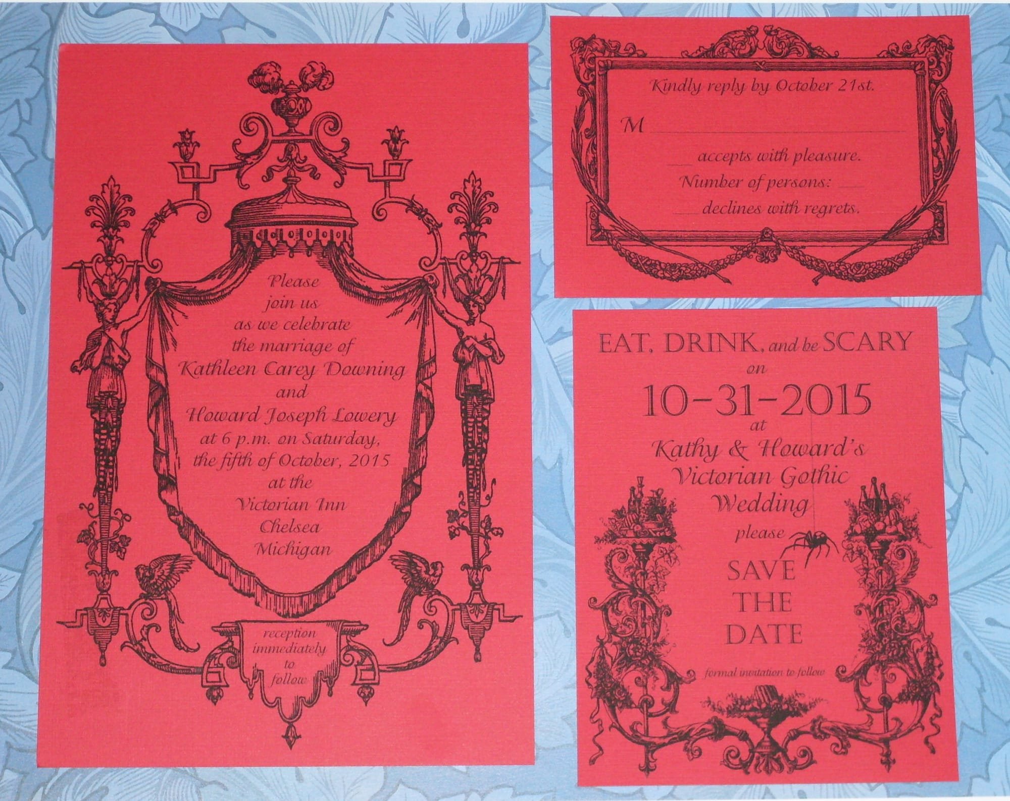 Gothic Red & Black Steampunk Wedding Invitation
