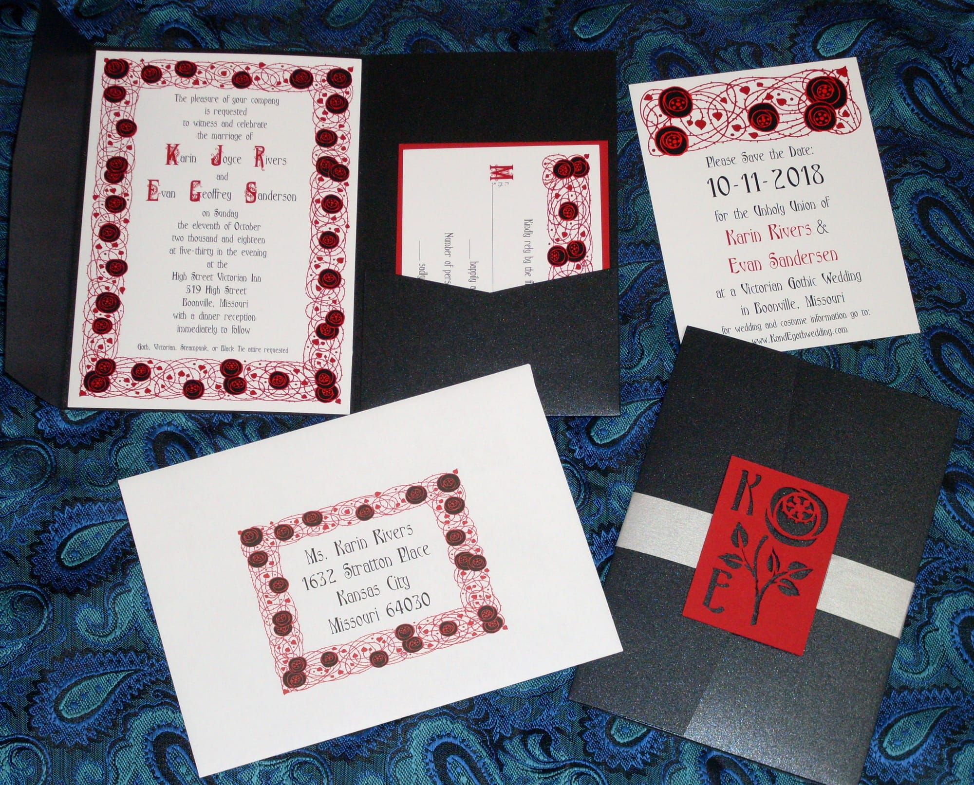 Black Rose with Thorns Gothic Wedding Invitation