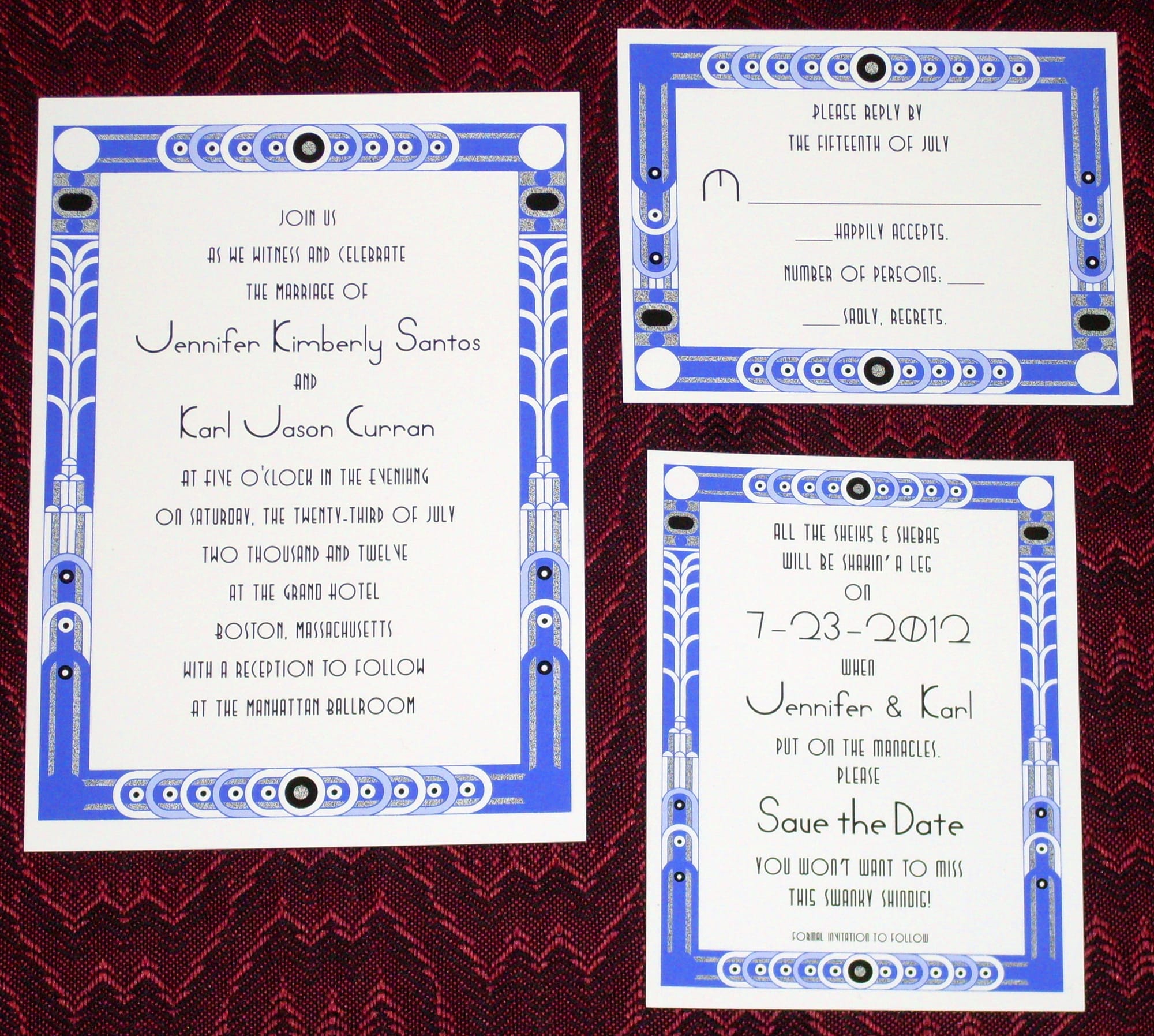 Blue, Black, & White Art Deco Wedding Invitation