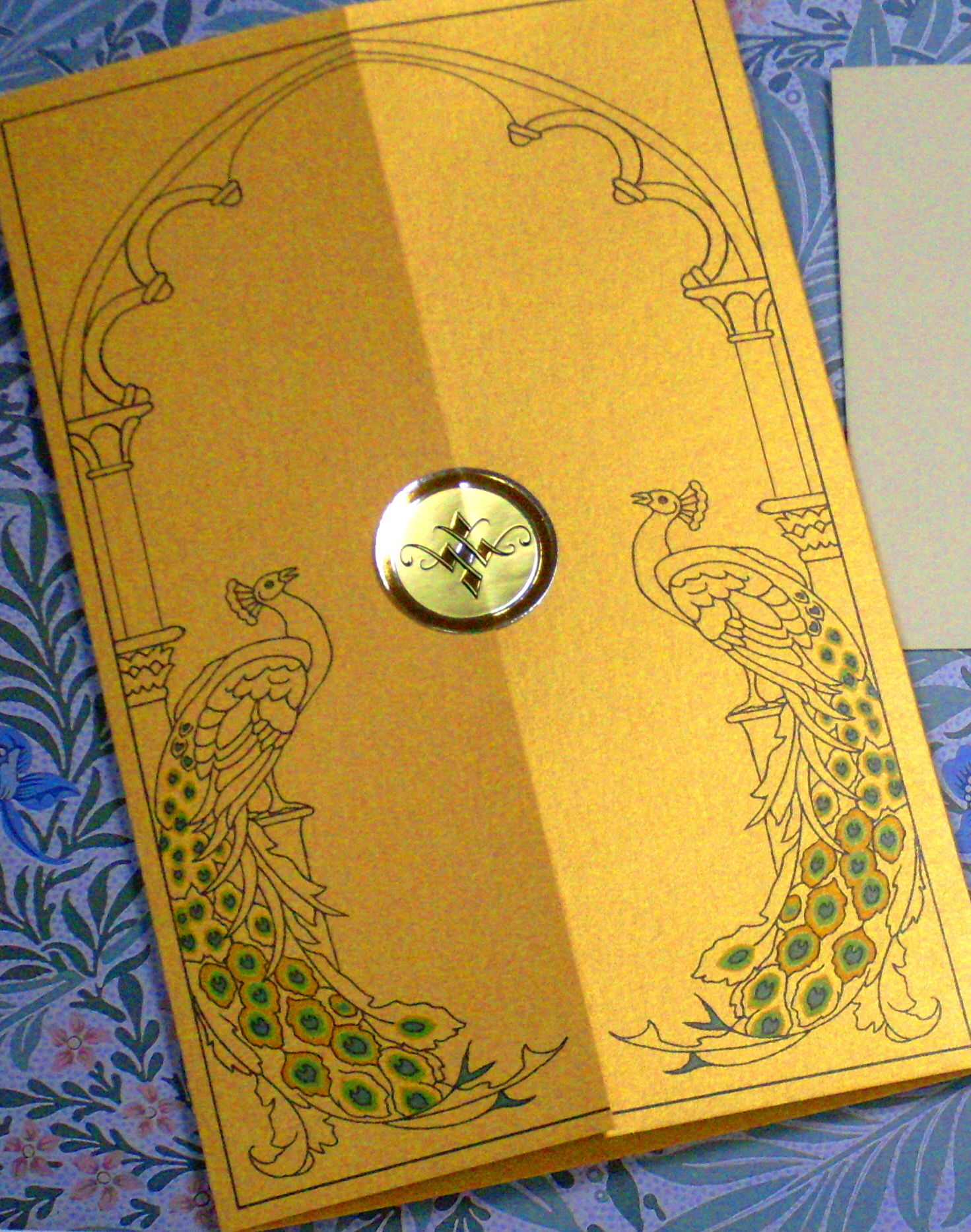 Gold Metallic Peacock Art Nouveau Invitation