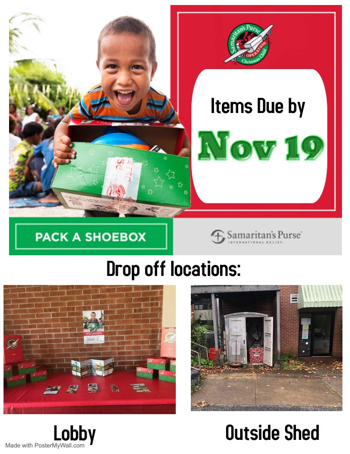 Operation Christmas Child for Youth Group this Friday, 11/20/20
