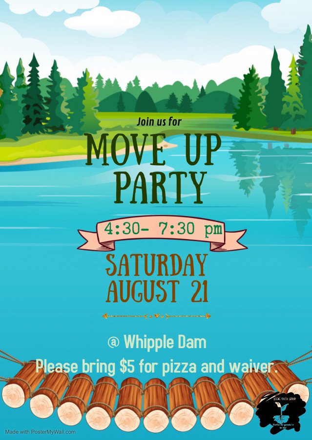 Move Up Night at Whipple Dam State Park on 8/21/21 from 4:30 to 7:30 pm. Get your Waiver Link Here and Bring $5.00 for Pizza