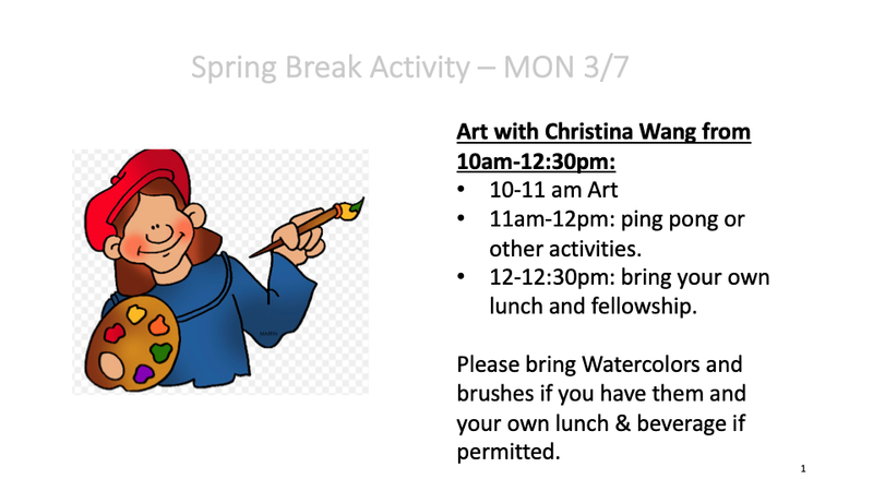 Monday, 3-7-22, Art Class from 10am-12:30pm