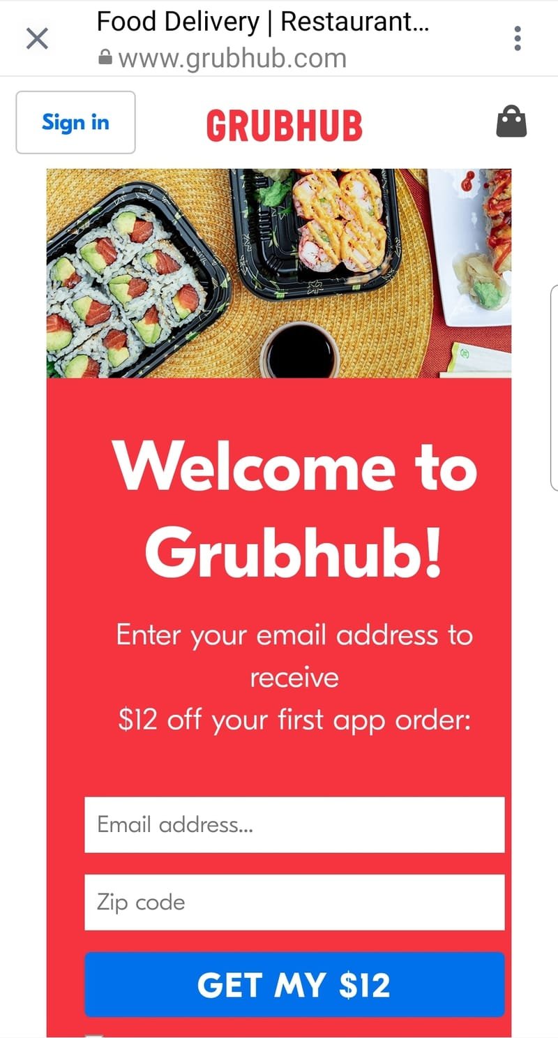 Grub Hub $12 off