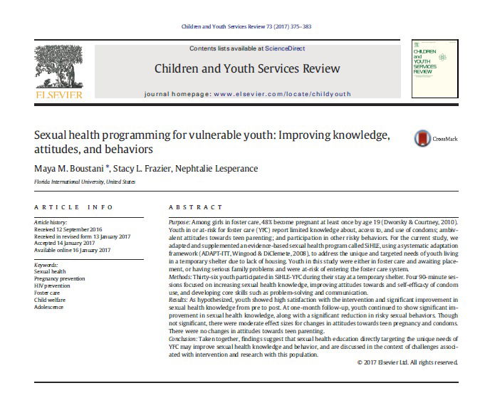 Sexual health prevention programming for youth in or at-risk for foster care: Improving knowledge, attitudes, and behaviors.