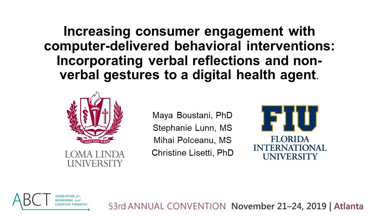 Increasing consumer engagement with computer-delivered behavioral interventions: Incorporating verbal reflections and non-verbal gestures to a digital health agent.