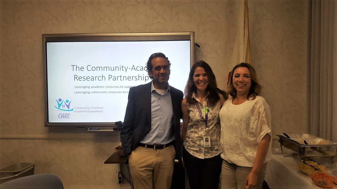Dr. JC Belliard, Maya Boustani, and Ms. Yesenia Ceballos at the Institute for Community Partnerships LLU, 2019