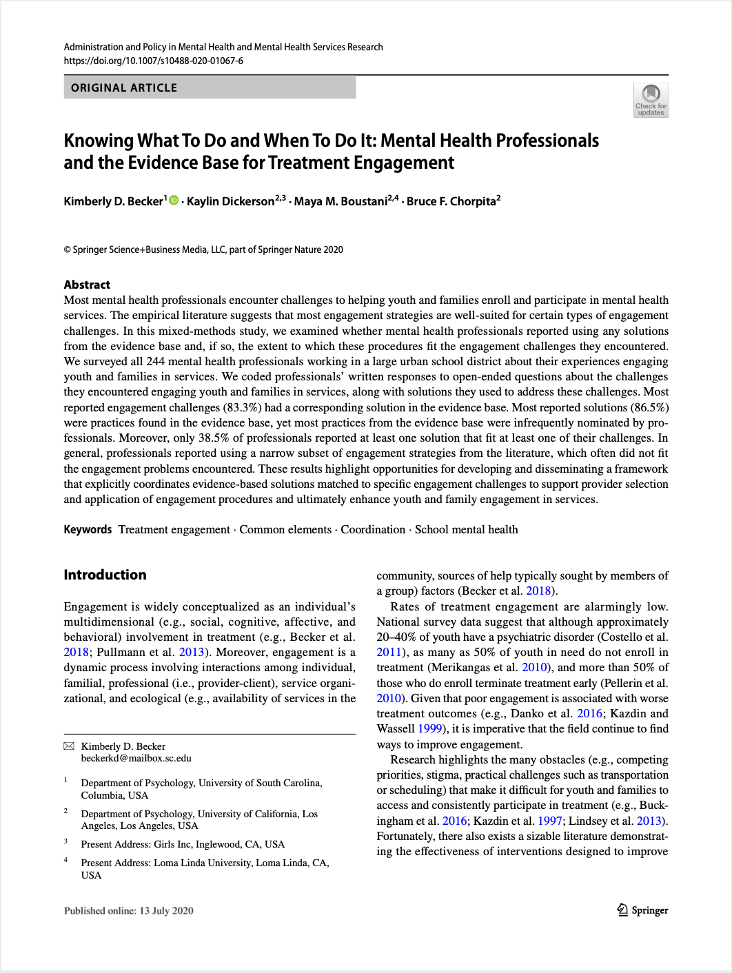 Knowing what to do and when to do it: Mental health professionals and the evidence base for treatment engagement