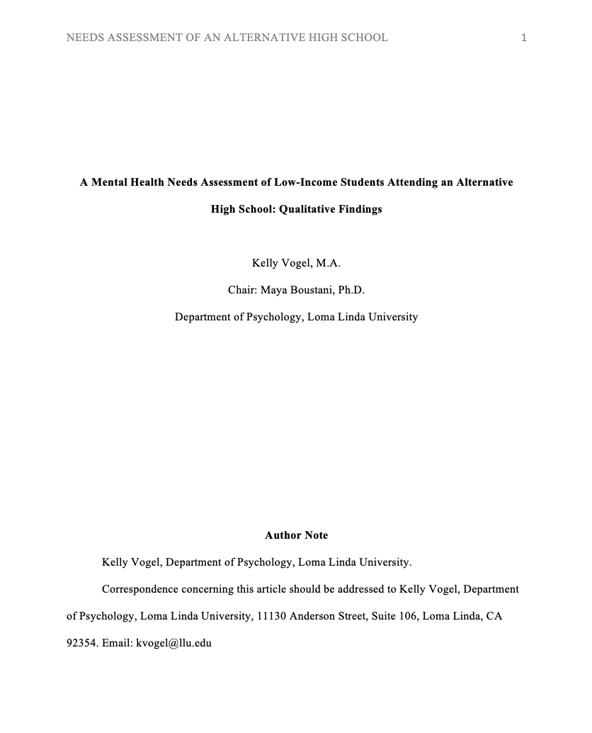 A Mental Health Needs Assessment of Low-Income Students Attending an Alternative High School: Qualitative Findings