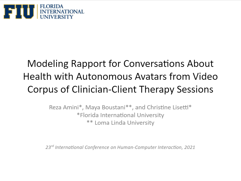Modeling rapport for conversations about health with autonomous avatars from video corpus of clinician-client therapy sessions