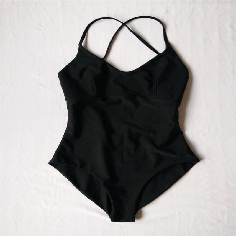 Solid Black Swimsuit One Piece Seamless Monokini - Domi Swimwear Factory