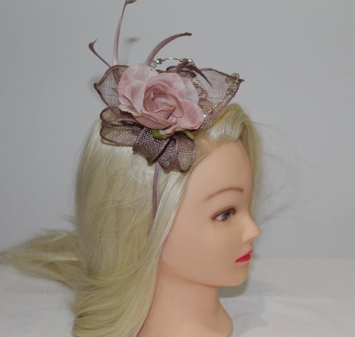 Nude/Mocha Fascinator with handmade 
