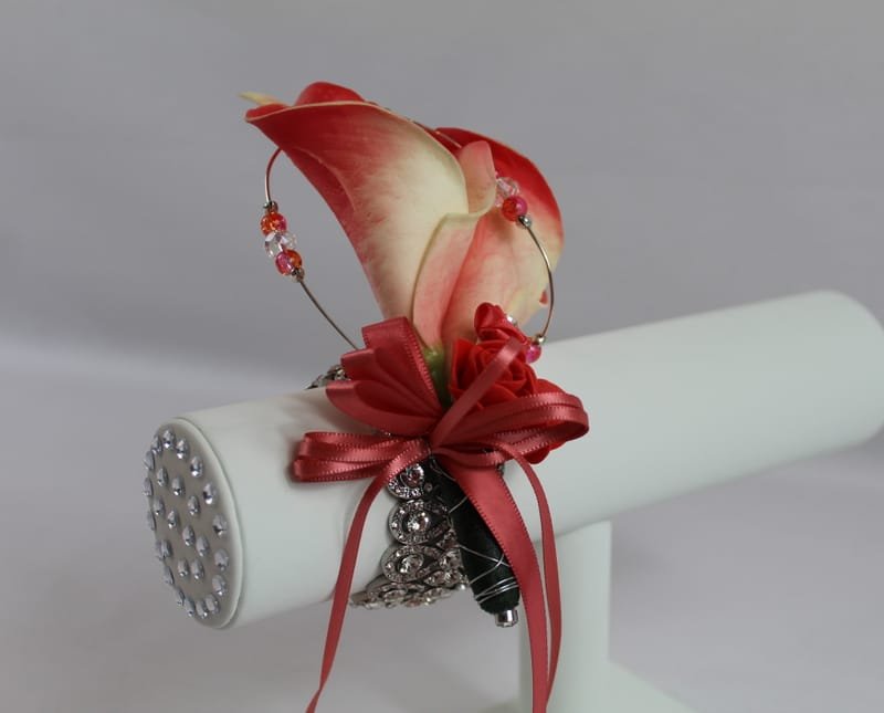 Double Coral Cala Lily Corsage - www.iloveflola.co.uk White And Baby Blue Corsage