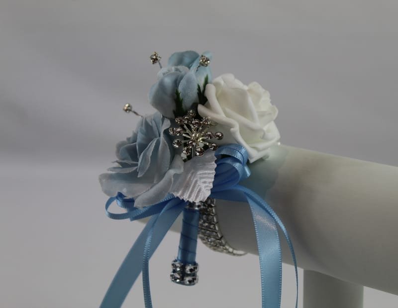 Artificial Baby Blue & White Wedding/Prom Corsage - www.iloveflola.co.uk White And Baby Blue Corsage